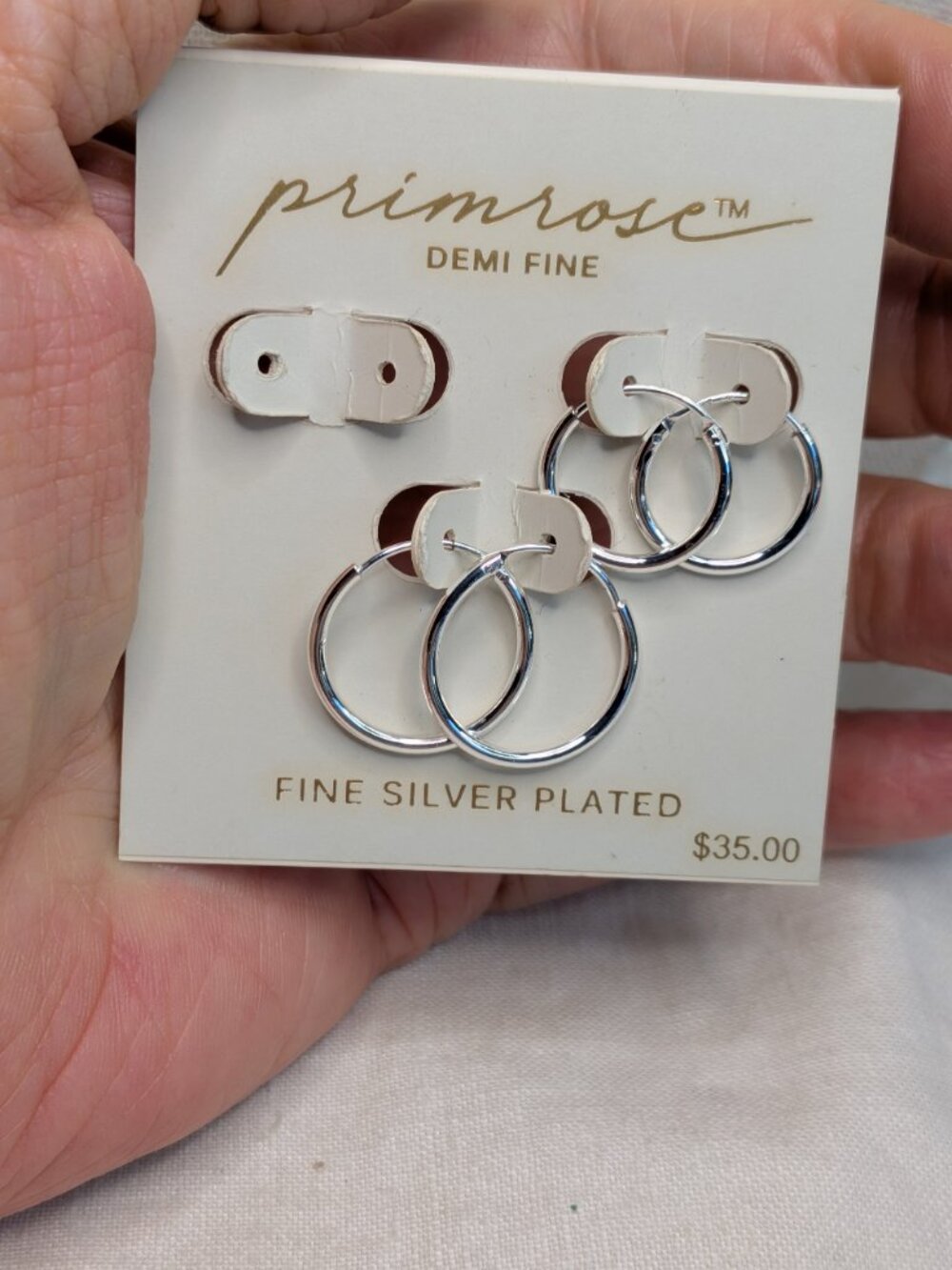 Primrose Demi Fine Silver Hoop Earrings – 2 Pairs New on Card